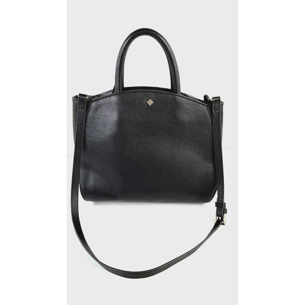 Antonio Melani Black Leather Structured Satchel Bag Gold Logo Work Career 1157